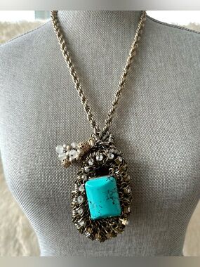 Artisan Gold-Tone Necklace with Turquoise Pendant
